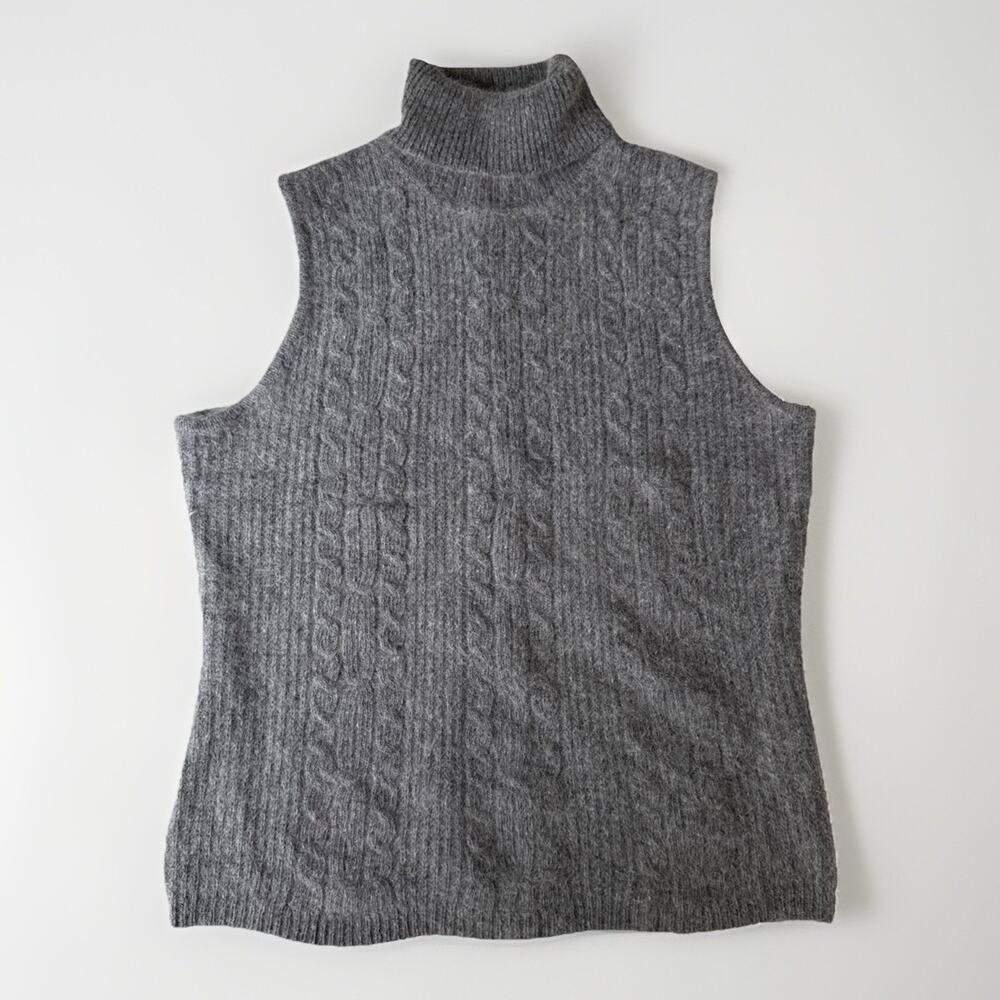 Vintage‎ Rafaella Sleeveless Turtleneck Sweater Gray Angora Lambswool Y2K Size M